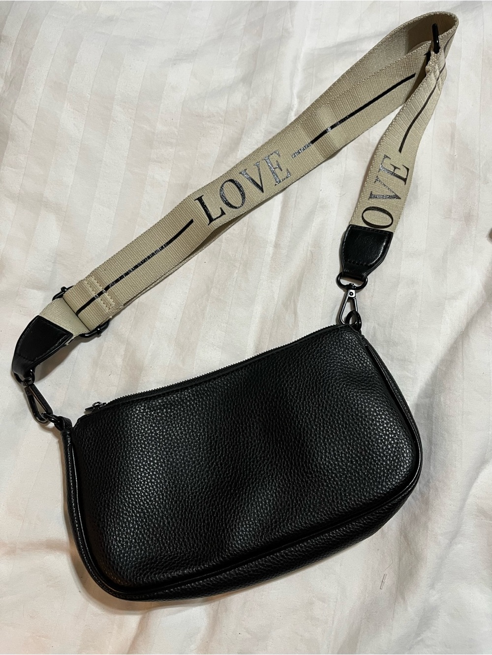 Love Black Pebbled Crossbody with Cream LOVE Strap